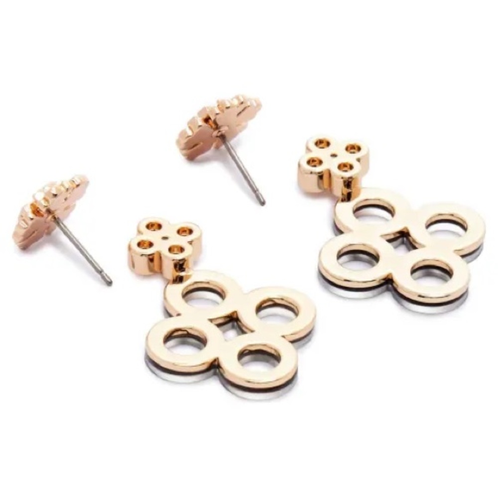 Tory Burch Kira Logo Clover Pavé Front/Back Earrings - Picture 4 of 9